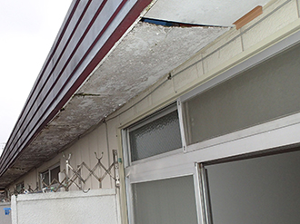 大田区北千束でアパートの軒天が剥がれ苔も発生、原因は屋根からの雨漏り？