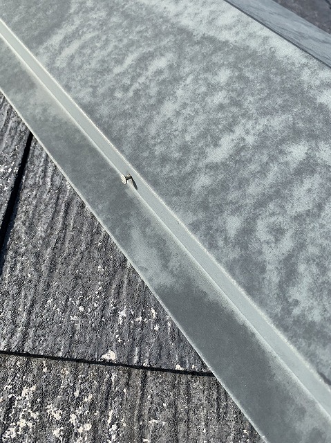 菊池郡菊陽町の住宅の屋根の塗装と板金の釘の浮きを打ち直してコーキング処理しました。