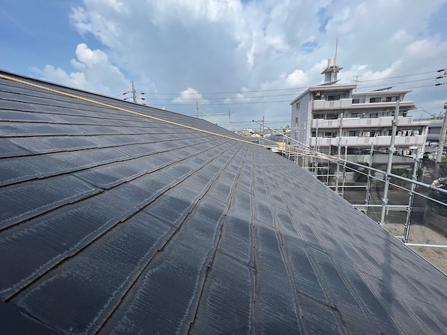 名古屋市南区屋根・外壁塗装の施工前・高圧洗浄後の作業前現場確認・屋根材はスレート・外壁はサイディングの現場でした