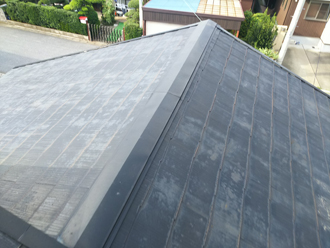 練馬区高松にて屋根調査、経年劣化で苔が繁殖したスレートにサーモアイSiによる塗装工事をご提案