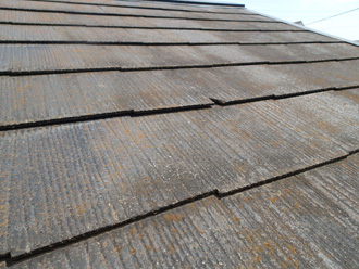 練馬区谷原にて屋根塗装工事前の点検調査、築21年で塗膜劣化した化粧スレートにはファインパーフェクトベストをおすすめ