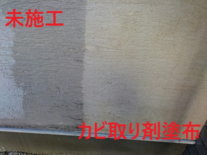 調布市富士見町でモノプラル仕上げの外壁のカビ取り工事