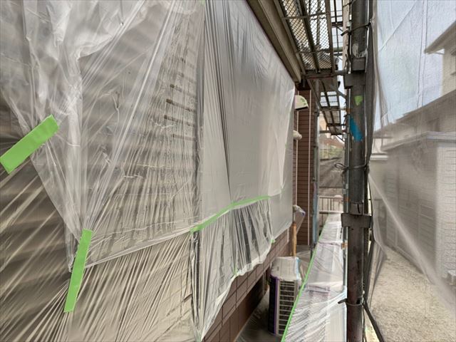 中津川市中津川で養生とエピテックフィラーＡＥで外壁の下塗り塗装を行いましたー安江邸