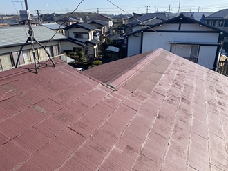 袖ヶ浦市三箇にてスレート屋根の割れ、遮熱塗料を使用し屋根塗装工事
