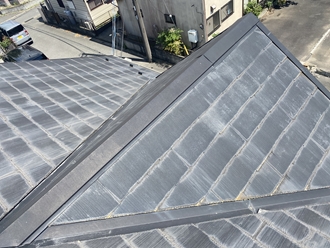 千葉市稲毛区小深町にてメンテナンス時期のスレート屋根、屋根塗装工事