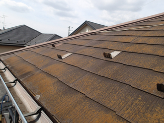 大網白里市駒込にてスレート屋根の調査、築19年になり塗膜劣化した屋根にサーモアイSiによる塗装工事をご提案