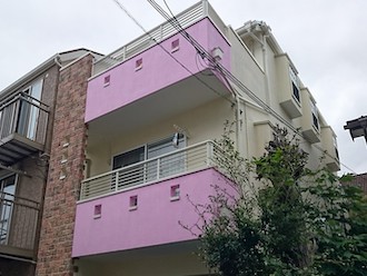 千葉市美浜区打瀬にて、アクセントカラーにエラストコート（KM5524-1）を使用した外壁塗装
