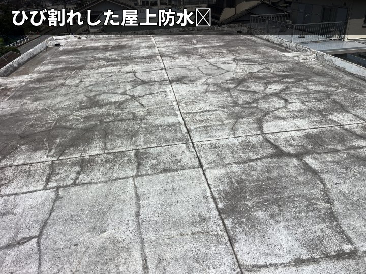 ひび割れた屋上防水層