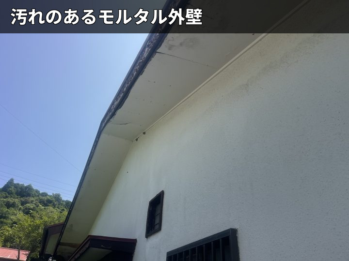 大網白里市大網で外壁塗装を検討中の建物を調査、モルタル外壁の汚れとサイディングの苔を確認