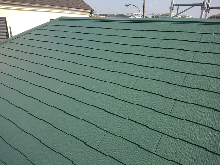 屋根塗装　グリーンの屋根