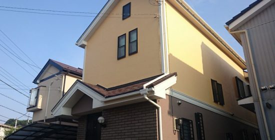 町田市で山吹色のND-281とブラウン系のND-342で外壁塗装を仕上げました