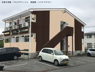 君津市　外壁カバー　カラーシミュレーション　中央壁：プルクラベージュ　側面壁：ハバナブラウン