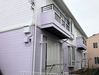 船橋市！アパートの屋根外壁塗装！藤色の優しい外壁色に！