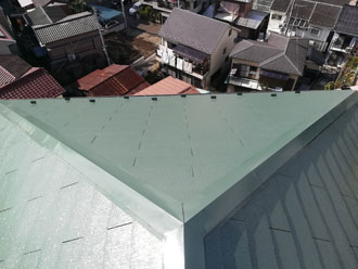 屋根塗装後　サーモアイSi　クールミラノグリーン