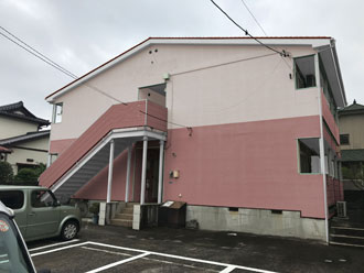 君津市　アパート外壁塗装　カラーシミュレーション　ピンク系ツートン　