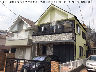 3-2　屋根：ブラックオニキス　外壁：エラストコート　A-2002　雨樋：黒