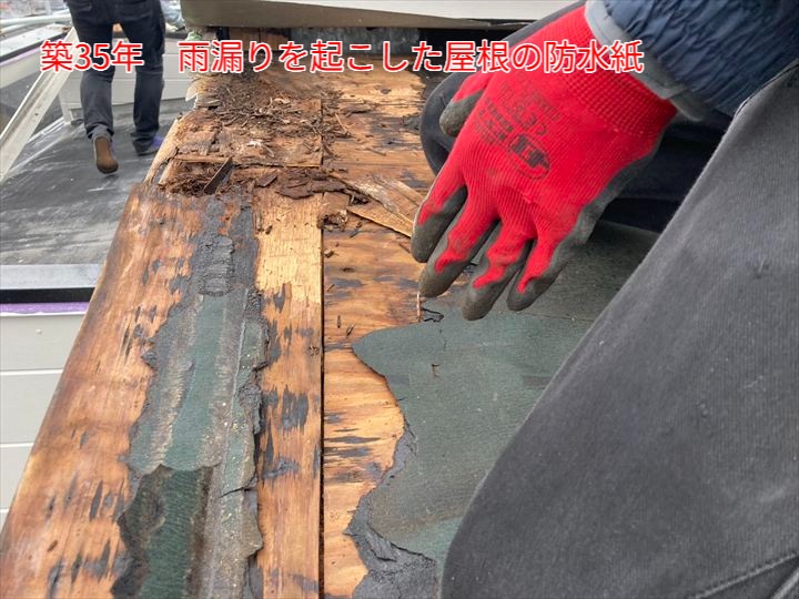 築35年　雨漏りを起こした屋根の防水紙