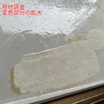 変色部分の拡大。塗膜がはがれかかっているように見える箇所も。