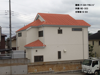 屋根：ｸｰﾙﾛｰﾏｵﾚﾝｼﾞ-外壁：ND-503-付帯部：N-90