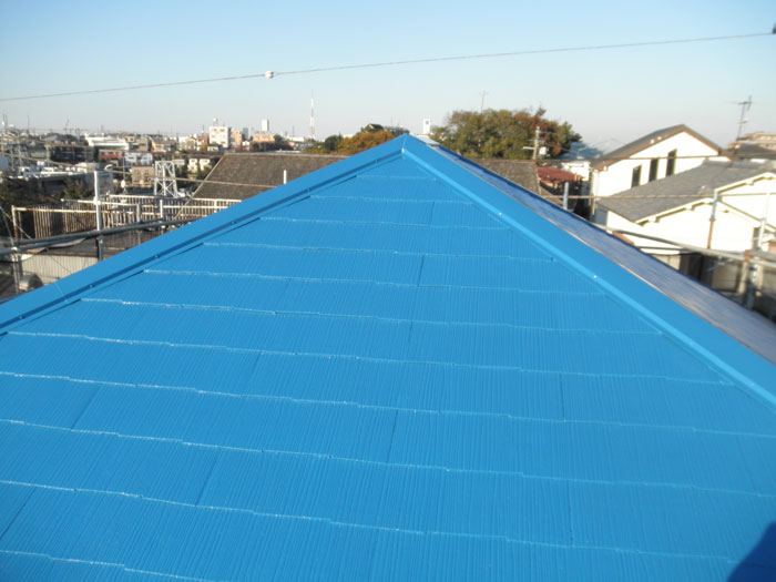 屋根塗装　青い屋根　ダイヤスーパーセランマイルドIR　IR-03