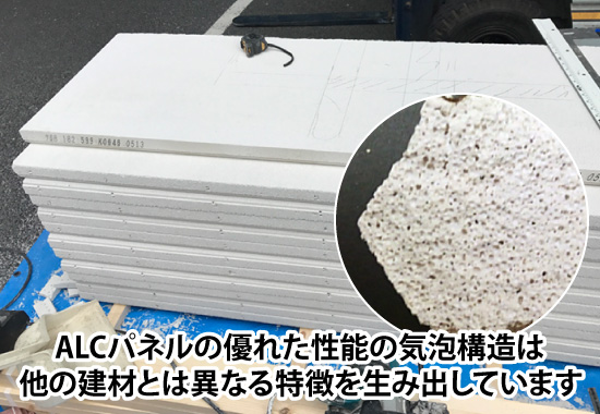 ALCパネルのALCは（Autoclaved Lightweight aerated Concrete）の略で、『高温高圧蒸気養生された軽量気泡コンクリート』を意味します