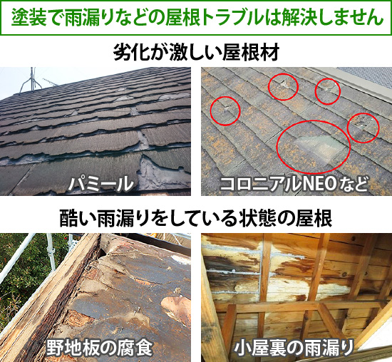 塗装で雨漏りなどの屋根トラブルは解決しません