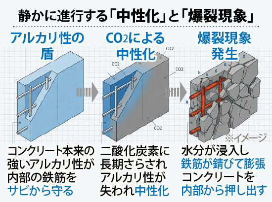 静かに進行する「中性化」と「爆裂現象」