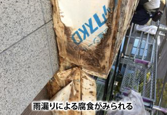 雨漏りによる腐食がみられる