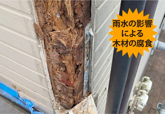 雨水の影響による木材の腐食