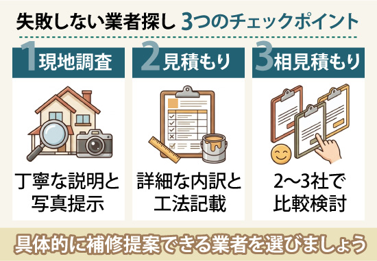 具体的に補修提案できる業者を選びましょう