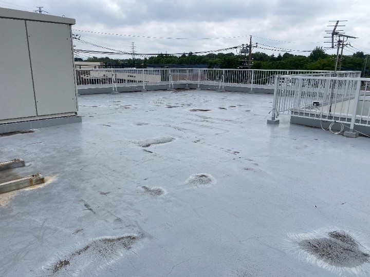 屋上全体の防水層の劣化状況を確認