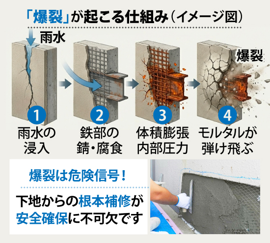 爆裂は危険信号！下地からの根本補修が安全確保に不可欠です