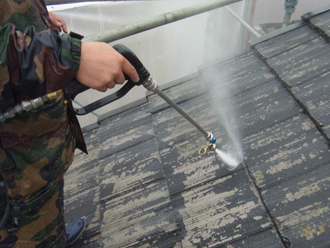 豊島区　セメント瓦の屋根塗装　高圧洗浄