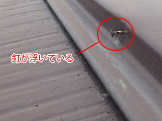 世田谷区　屋根塗装前の点検　棟板金の固定用の釘が浮いている