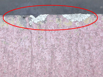 板橋区　屋根点検　スレートの縁に苔やカビが生えている