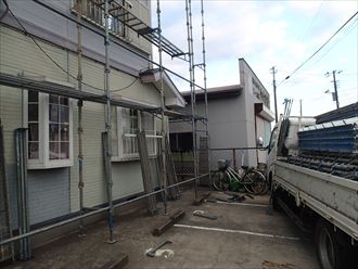 木更津市　アパート塗装　足場