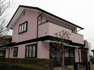 市原市　外壁塗装　屋根塗装　サーモアイＳｉ　サーモアイ4F　スタッコラースト　ナノコンポジット　ピンクの外壁