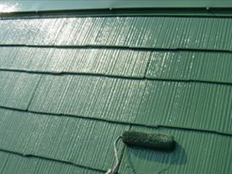 屋根塗装　屋根の色　一液ワイドシリコン　遮熱　CS8123　緑の屋根　グリーンの屋根