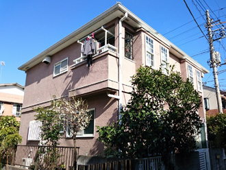 横浜市港北区　屋根塗装　外壁塗装　サーモアイ４Ｆ　エラストコート　外壁の色　ネイビー　グレー