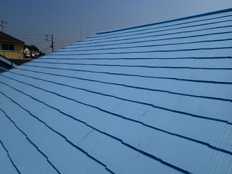 屋根塗装後　水色の屋根　屋根の色　水色　サーモアイSI