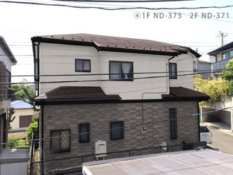 背面　横浜市南区　屋根塗装　外壁塗装　カラーシミュレーション　1階外壁の色ND-375　2F外壁の色ND-371