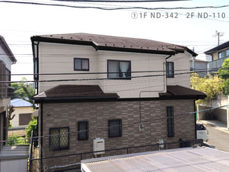 背面横浜市南区　屋根塗装　外壁塗装　カラーシミュレーション　1階外壁の色ND-342　2F外壁の色ND-110