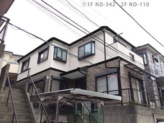 横浜市南区　屋根塗装　外壁塗装　カラーシミュレーション　1階外壁の色ND-342　2F外壁の色ND-110