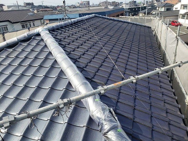 熊本県東区瓦屋根吹き付け塗装工事後