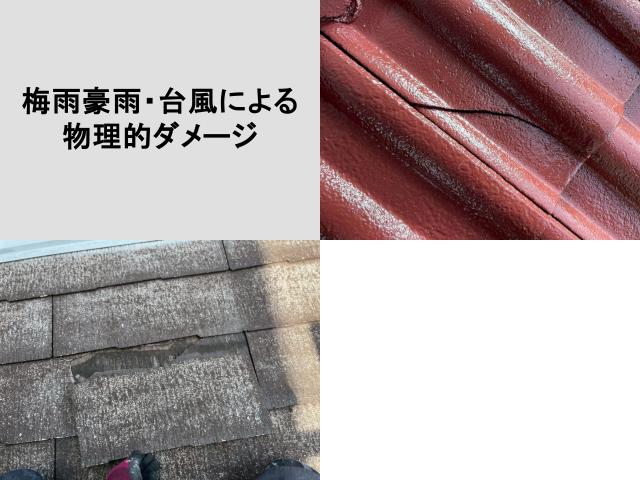 熊本県での梅雨豪雨・台風による物理的ダメージ：屋根材の破損