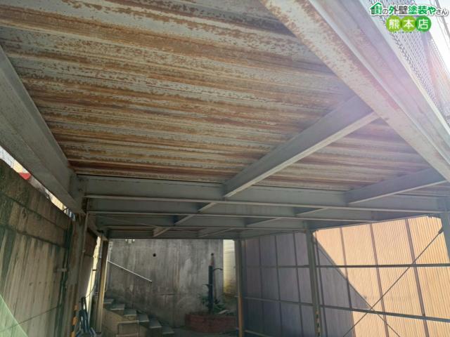 【熊本市北区】駐車場の鉄骨がサビでボロボロ！ケレン＆錆止め下塗り2回で復活させます
