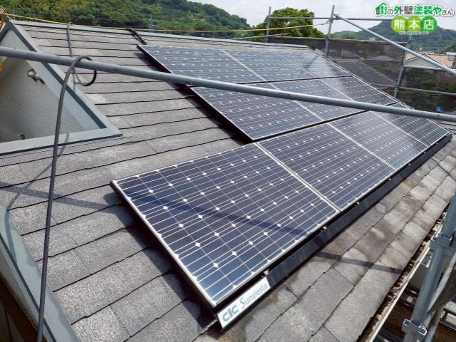 熊本市西区太陽光パネル付きスレート屋根塗装前
