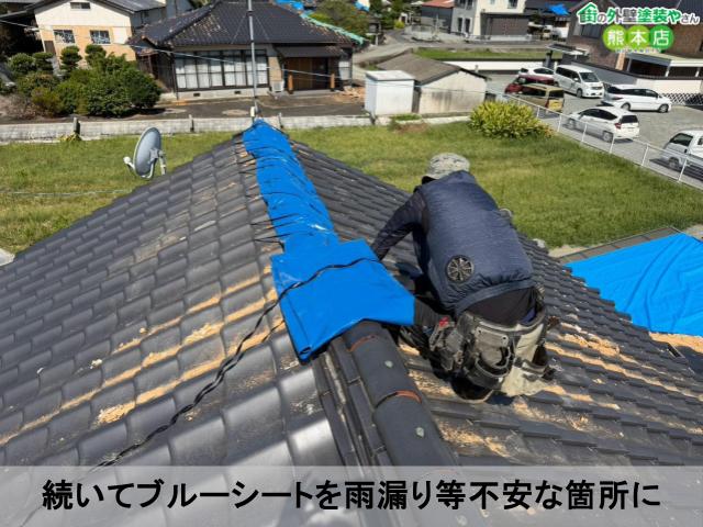 続いてブルーシートを雨漏り等不安な箇所に