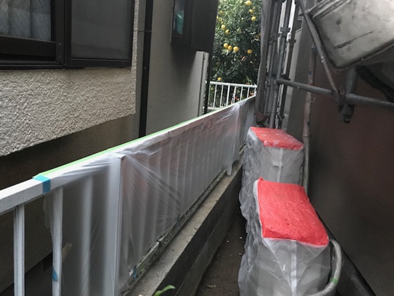 エアコンと塀養生