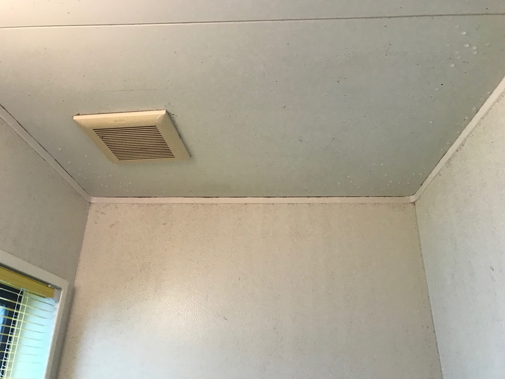 伊奈町で浴室の天井と壁を防水塗装です。今日はその前に換気扇交換